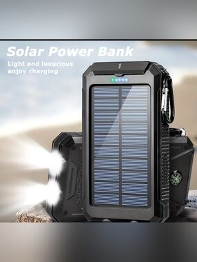 6Solar Power Bank Portable Charger - Black 20000mAh Upgraded Version